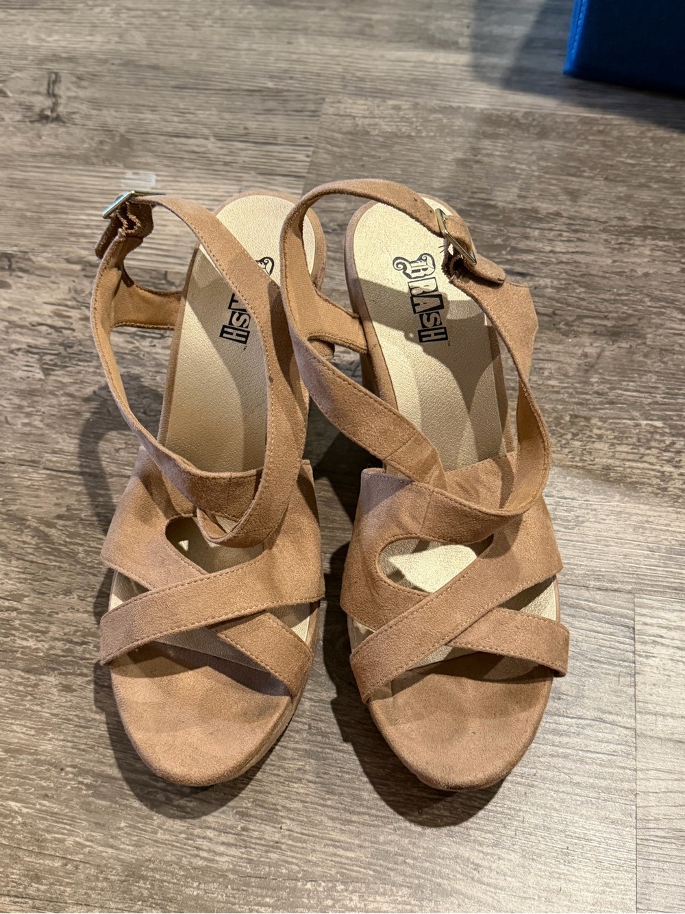 Brash Tan Crisscross Wedge Sandals